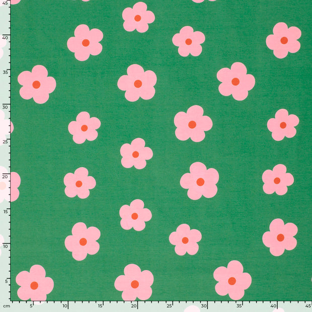 Jersey de Coton tissu fleurs Vert