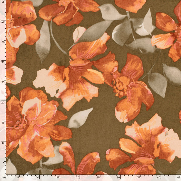 Satin Velvet fabrik Blumen Khaki-Grün