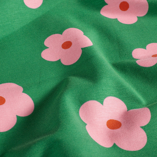 Jersey de Coton tissu fleurs Vert