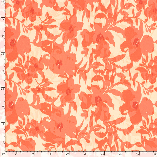 Viscose Satin fabric Flowers Salmon