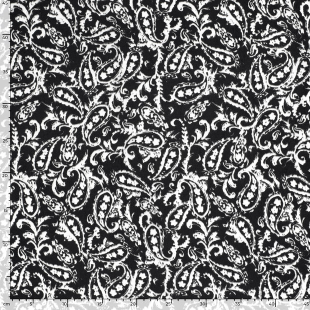 Satin Velvet stof Paisley Zwart