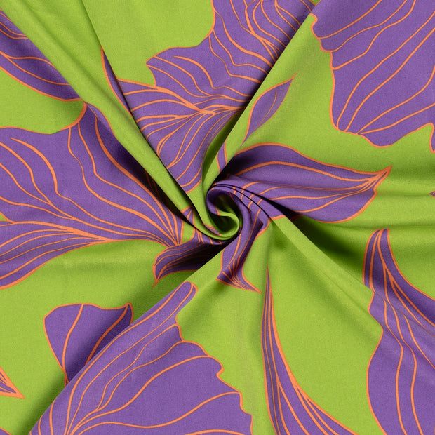 Viscose Satin fabric Lime Green printed 