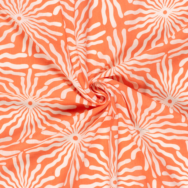 Woven Cotton Viscose fabric Coral slub printed 