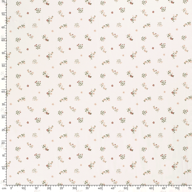 Cotton Jersey fabric Flowers Off White