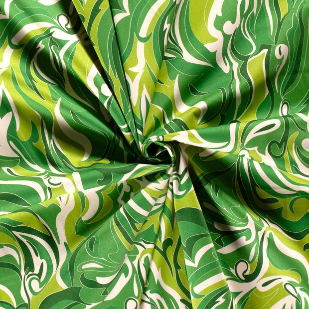 Cotton Satin fabric Green printed 