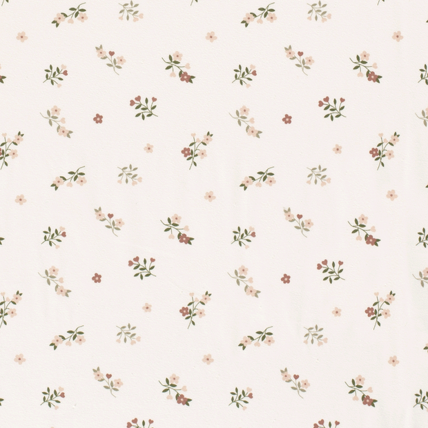 Cotton Jersey fabric Flowers Off White