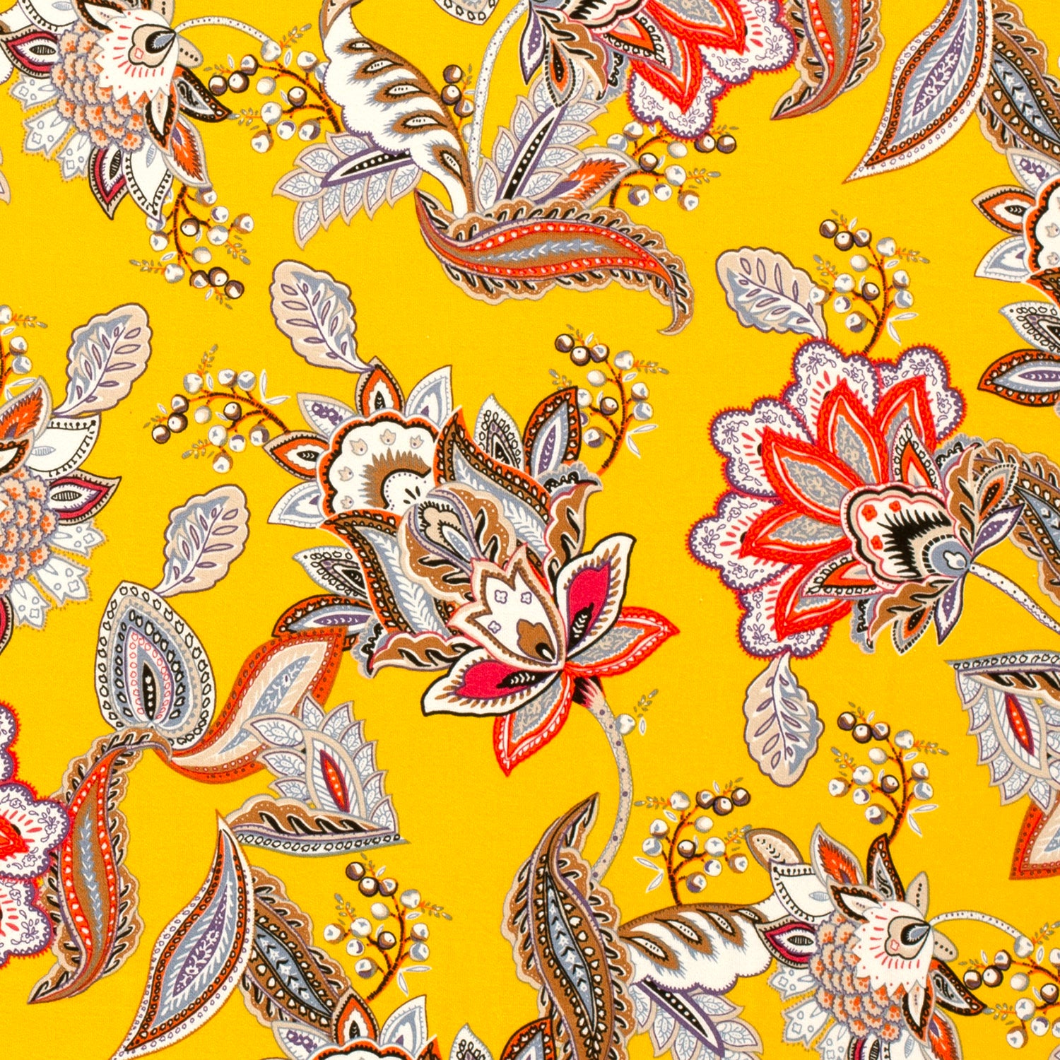 Viscose Jersey fabric Paisley Yellow Wholesale fabrics Nooteboom Textiles