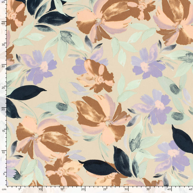 Viscose Satin fabrik Blumen Beige