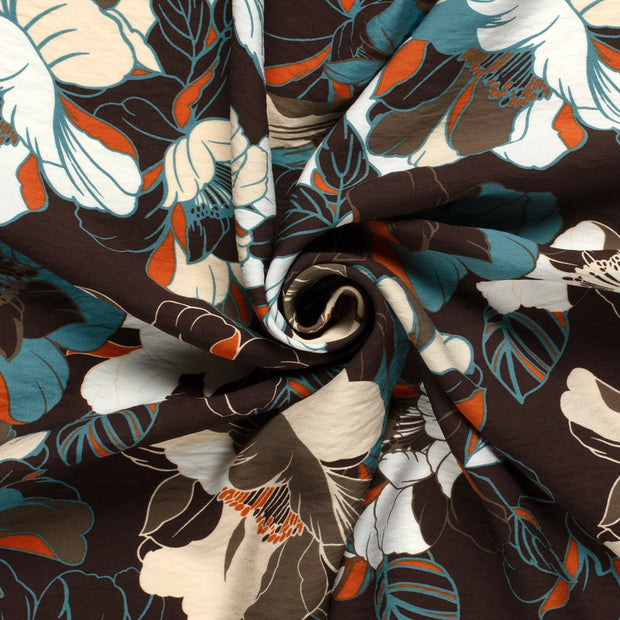 Viscose Nylon Crepe fabric Dark Brown printed 