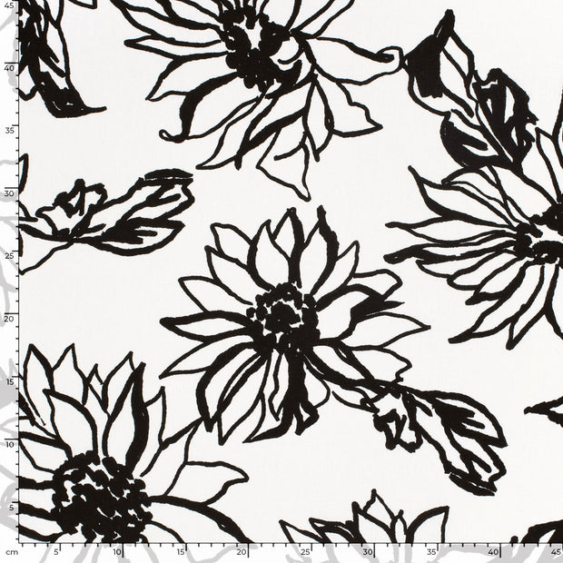 Geweven Viscose Linnen stof Bloemen Wit