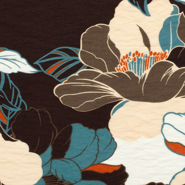 Viscose Nylon Crepe fabric Flowers Dark Brown