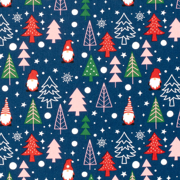 Cotton Poplin fabric Christmas trees Navy