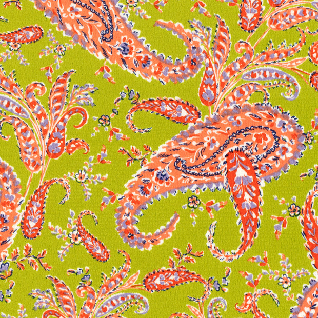 Polyester Bubble stof Paisley Limoen Groen