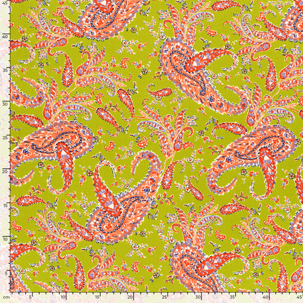 Polyester Bubble stof Paisley Limoen Groen