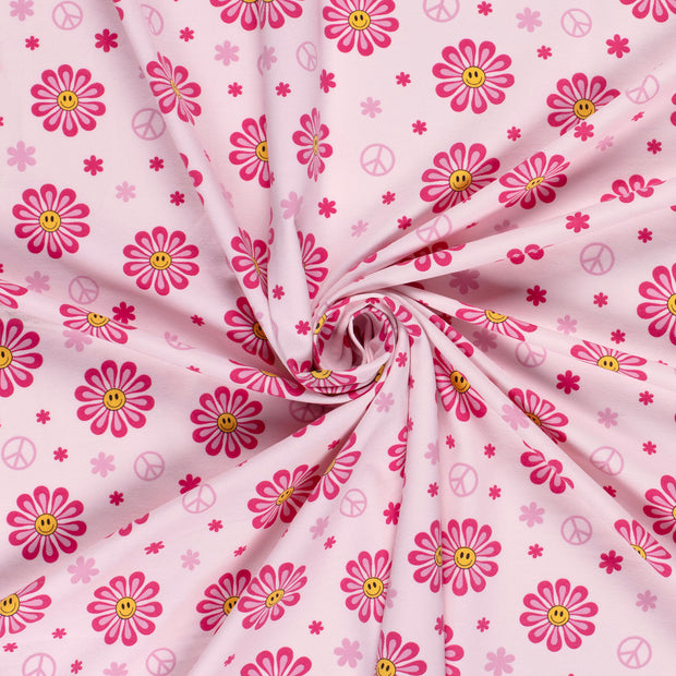 Jersey de Coton tissu Rose clair imprimé 