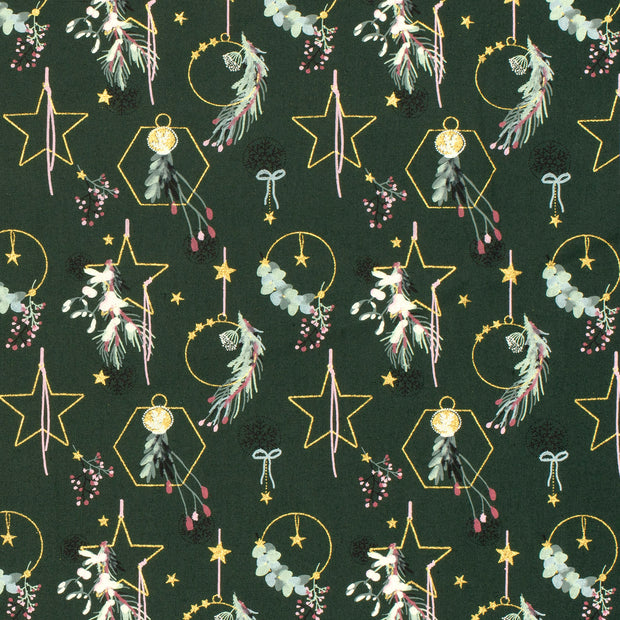 Popeline de Coton tissu étoiles Vert foncé