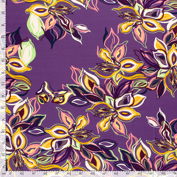 Viscose Jersey fabric Flowers Purple