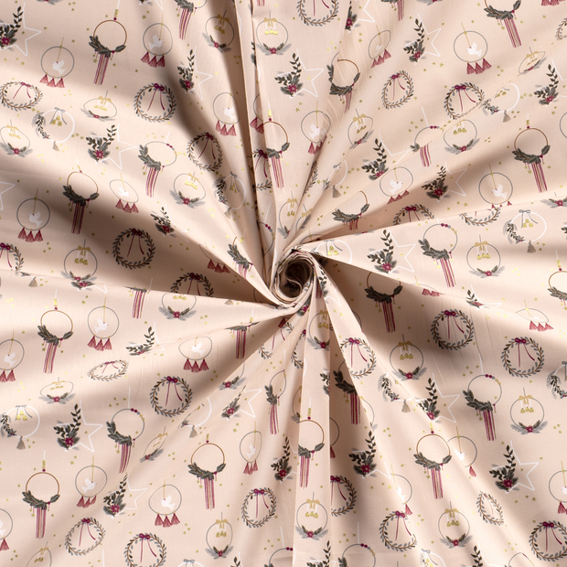 Cotton Poplin fabric Pink printed and foil 