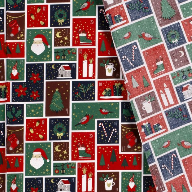 Katoen Poplin stof Kerst patchwork bedrukt en folie 