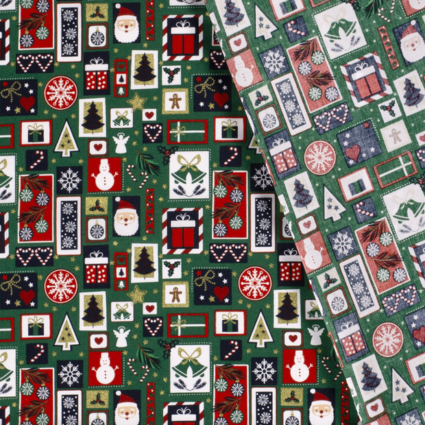 Katoen Poplin stof Kerst patchwork bedrukt en folie 
