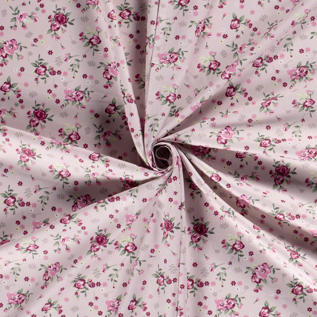 Algodón Popelina tela Rosa antiguo estampado 