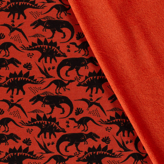 Alphen Fleece stof Dinosaurussen Brique