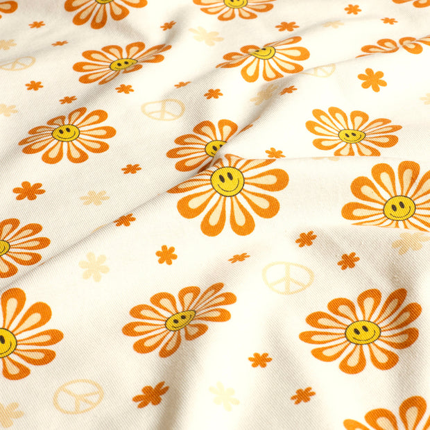 Cotton Jersey fabric Flowers Off White